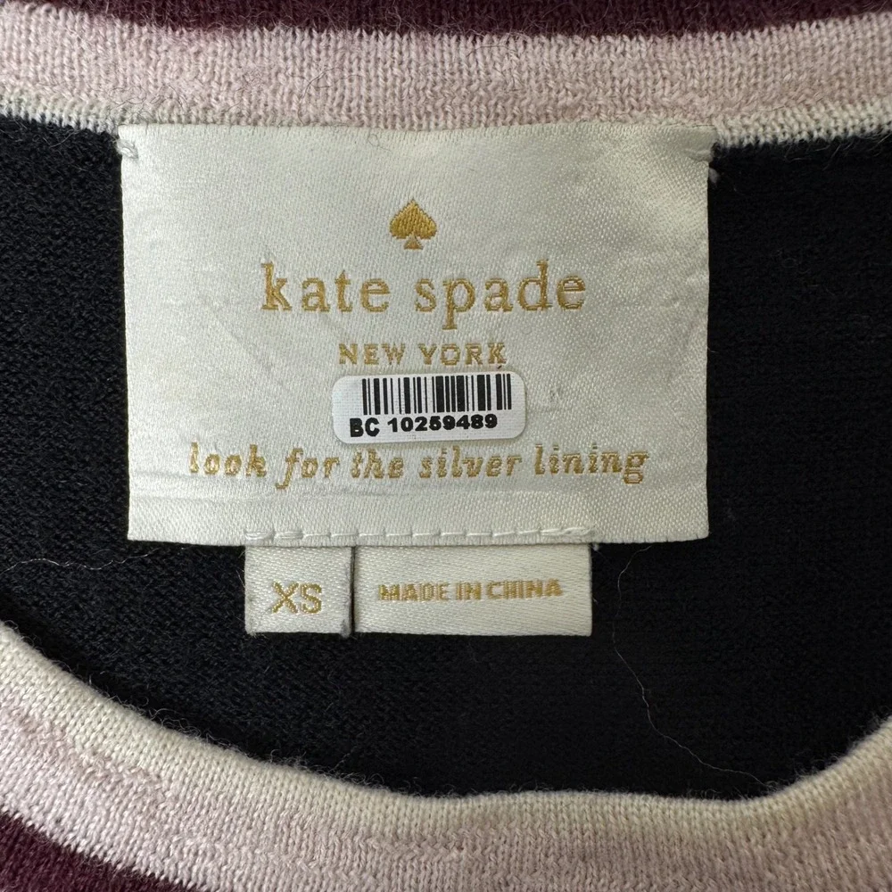 Kate Spade New York Wool Knit Mixed Media Ruffle Hem Sweater Dress Black XS